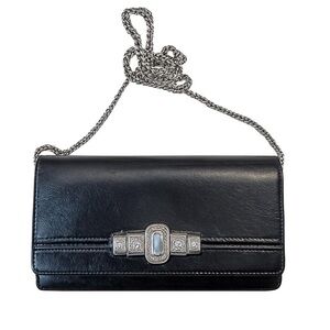 Brighton Black Leather Clutch with Silver Chain